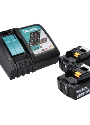 Kit combinado de batería Makita DLX 2272 TJ Amoladora angular de batería DGA 513 + Taladro percutor de batería DHP 484 + 2x batería 5.0 Ah + cargador + Makpac