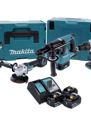 Kit combinado de batería Makita DLX 4104 TJ1 Amoladora angular DGA 513 + taladro percutor DHP 481 + taladro percutor DHR 243 + llave de impacto DTD 153 + 3x baterías 5,0 Ah + cargador + 2x Makpac