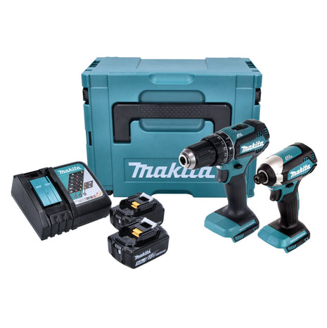 Kit combinado de batería Makita DLX 2283 TJ Taladro de impacto a batería DHP 485 + llave de impacto a batería DTD 153 + 2x batería 5.0 Ah + cargador + Makpac