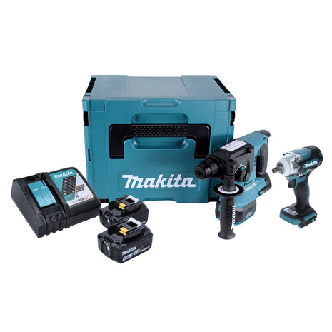 Makita DLX 2372 TJ Kit Combo Marteau perforateur sans fil DHR 242 + Clé à chocs sans fil DTW 300 + 2x batterie 5,0 Ah + chargeur + Makpac