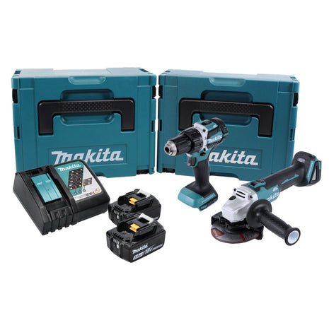 Makita DLX 2190 TJ1 Akku Combo Kit DDF 484 Akku Bohrschrauber + DGA 504 Akku Winkelschleifer + 2x Akku 5,0 Ah + Ladegerät + 2x Makpac