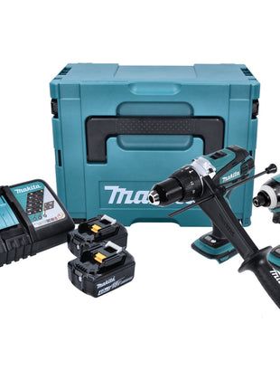 Kit combinado de batería Makita DLX 2005 MJ Taladro de impacto a batería DHP 458 + llave de impacto a batería DTD 146 + 2x batería 4.0 Ah + cargador + Makpac