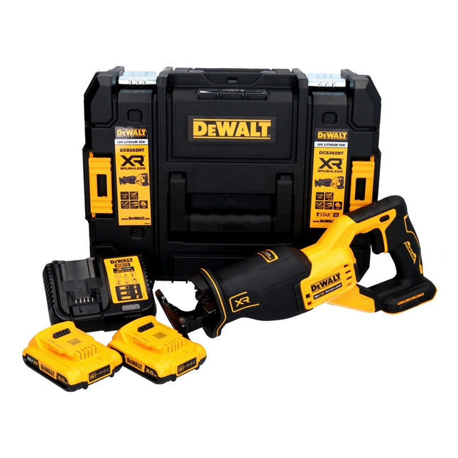 Sierra alternativa a batería DeWalt DCS 382 D2T 18 V sin escobillas + 2x baterías 2,0 Ah + cargador + TSTAK