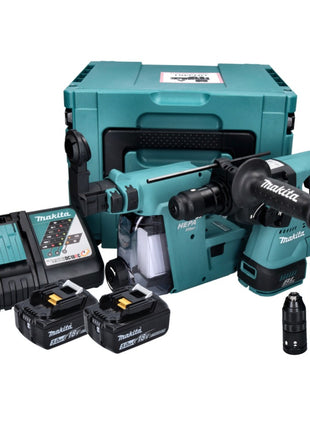 Taladro percutor a batería Makita DHR 243 RTJW 18 V 2,0 J SDS plus sin escobillas + 2x baterías 5,0 Ah + cargador + aspiración + Makpac