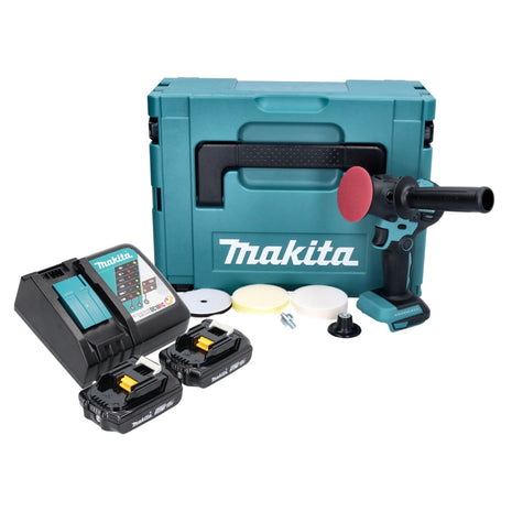 Pulidora amoladora a batería Makita DPV 300 RAJ 18 V 50 / 80 mm sin escobillas + 2x baterías 2,0 Ah + cargador + Makpac