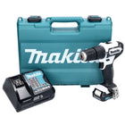 Taladro percutor a batería Makita HP 333 DSAW 12 V 30 Nm blanco + 1 batería de 2,0 Ah + cargador + maletín