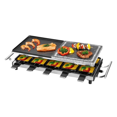 Appareil à raclette ProfiCook PC-RG 1144 Gril 2 en 1 en pierre naturelle, plaque en fonte réversible 1700 W pour 10 personnes maximum (501144)