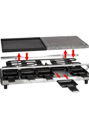 ProfiCook PC-RG 1144 Raclette Grill 2 en 1 parrilla natural de piedra reversible placa de fundición 1700 W para hasta 10 personas (501144)