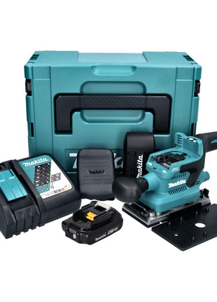 Makita DBO 380 RA1J Ponceuse vibrante sans fil 18 V - 93 x 185 mm - Brushless + 1x Batterie 2,0 Ah + Chargeur + Makpac