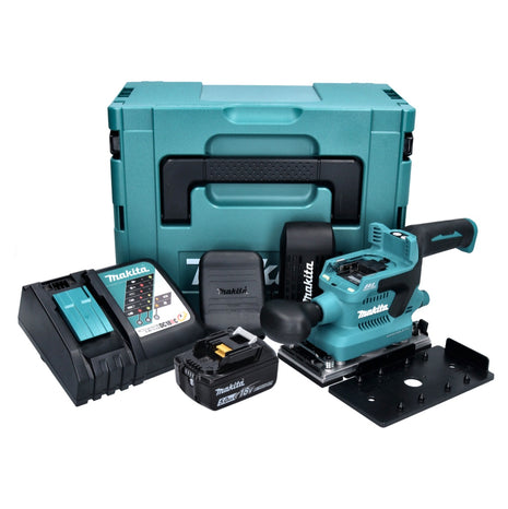 Makita DBO 380 RT1J Akku Schwingschleifer 18 V 93 x 185 mm Brushless + 1x Akku 5,0 Ah + Ladegerät + Makpac