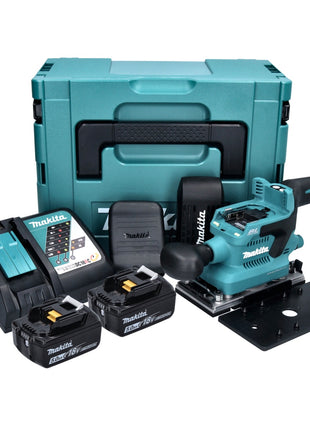 Makita DBO 380 RTJ Akku Schwingschleifer 18 V 93 x 185 mm Brushless + 2x Akku 5,0 Ah + Ladegerät + Makpac