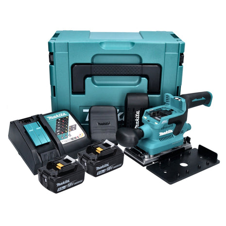 Makita DBO 380 RTJ Ponceuse vibrante sans fil 18 V - 93 x 185 mm - Brushless + 2x Batteries 5,0 Ah + Chargeur + Makpac