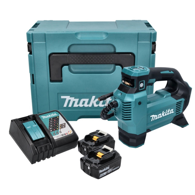 Makita DMP 181 RGJ cordless compressor 18 V 11.1 bar + 2x rechargeable battery 6.0 Ah + charger + Makpac
