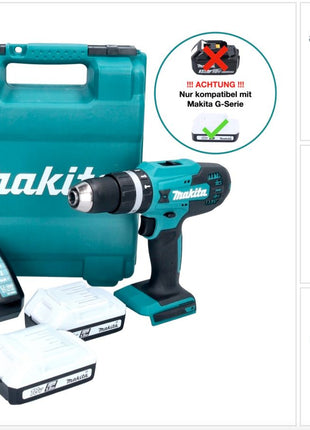 Makita HP 488 DWE Akku Schlagbohrschrauber 18 V 42 Nm G-Serie + 2x Akku 1,5 Ah + Ladegerät + Koffer - Toolbrothers