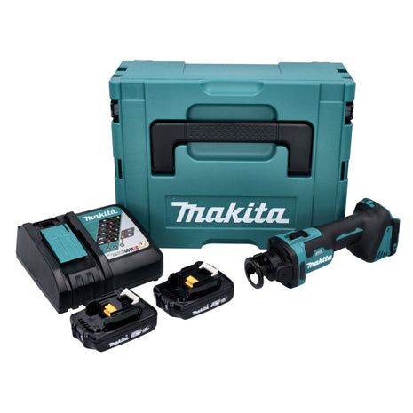 Makita DCO 181 RAJ Trancheuse rotative sans fil 18 V 32000 tr/min Brushless + 2x batterie 2,0 Ah + chargeur + Makpac