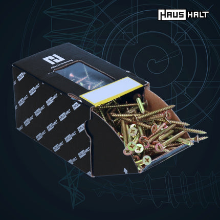 HausHalt Tornillo universal para construcción de madera tornillo para madera 4,0 x 35 mm PZ2 500 piezas (000051371145) amarillo galvanizado ranura transversal Pozidriv cabeza avellanada rosca completa