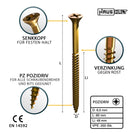 HausHalt Universal Holzbauschraube Holzschraube 6,0 x 80 mm PZ3 200 Stk. ( 000051371233 ) gelb verzinkt Kreuzschlitz Pozidriv Senkkopf Teilgewinde - Toolbrothers