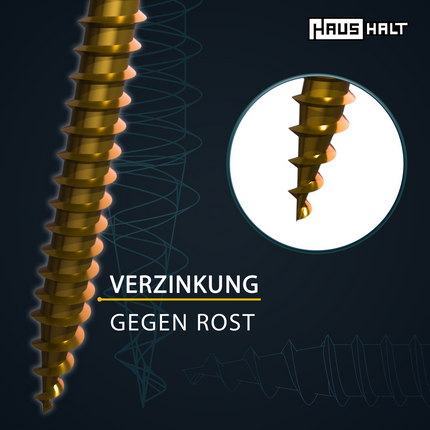 HausHalt Tornillo universal para construcción de madera tornillo para madera 2,5 x 16 mm PZ1 2000 piezas (2x 000051371121) amarillo galvanizado ranura en cruz Pozidriv cabeza avellanada rosca completa