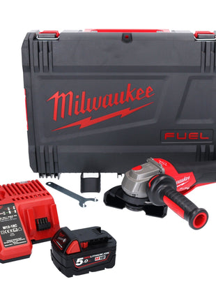 Amoladora angular a batería Milwaukee M18 FSAGV115XPDB-501X 18 V 115 mm sin escobillas + 1x batería 5,0 Ah + cargador + caja HD