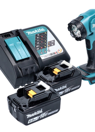 Makita DEADML 815 RG LED akumulatorowa lampa ręczna 14,4 - 18 V 160 lm + 2x akumulator 6,0 Ah + ładowarka