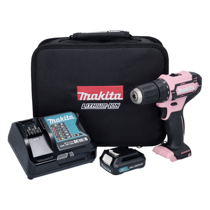 Makita DF 333 DSAP1 taladro atornillador inalámbrico 12 V 30 Nm rosa + 1x batería 2,0 Ah + cargador + bolsa