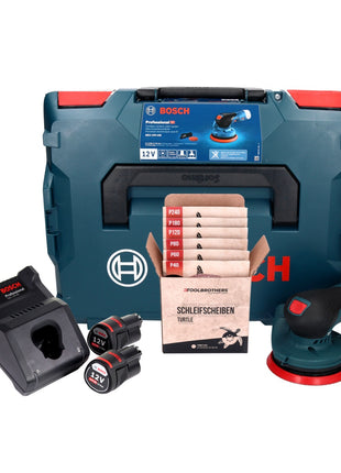 Bosch GEX 12V-125 Profesjonalna akumulatorowa szlifierka oscylacyjna bezszczotkowa 12 V 125 mm + 2x akumulator 3,0 Ah + ładowarka + zestaw szlifierski Toolbrothers TURTLE + L-Boxx