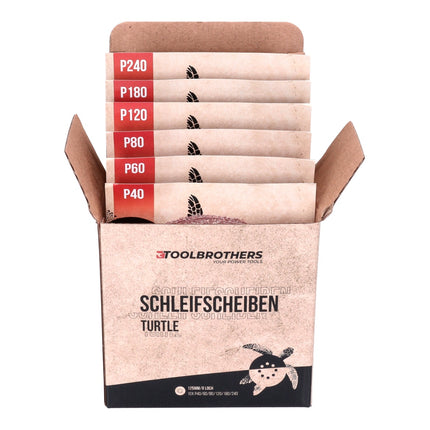 Bosch GEX 12V-125 Levigatrice rotorbitale a batteria professionale 12 V 125 mm brushless + 2x batteria ricaricabile 3,0 Ah + caricabatterie + set di levigatura Toolbrothers TURTLE + L-Boxx