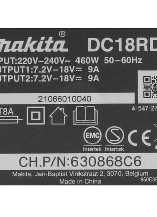 Kit de fuente de alimentación Makita 18 V con 4 baterías BL 1820 B 2.0 Ah (4x 197254-9) + cargador rápido doble DC 18 RD (196933-6)