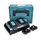 Kit de fuente de alimentación Makita 18 V con 2 baterías BL 1820 B 2.0 Ah (2x 197254-9) + cargador rápido doble DC 18 RD (196933-6) + Makpac