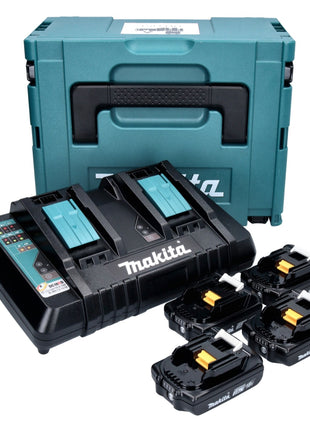 Kit de fuente de alimentación Makita 18 V con 4x baterías BL 1820 B 2.0 Ah (4x 197254-9) + cargador rápido doble DC 18 RD (196933-6) + Makpac