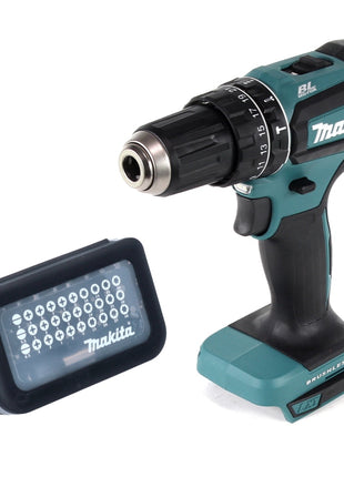 Taladro percutor inalámbrico Makita DHP 485 Z 18 V 50 Nm sin escobillas + juego de puntas 31 piezas (D-30667)