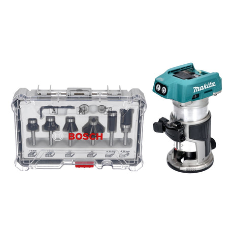 Makita DRT 50 Z Fraise multifonction sans fil 18 V brushless + Jeu de fraises - 6 pièces, - sans batterie, sans chargeur