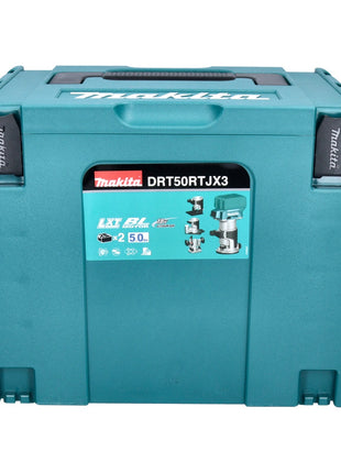 Fraiseuse multifonctionnelle sur batterie Makita DRT 50 ZJX3 18 V sans balais + modules de fraisage + jeu de fraises 6 pièces + Makpac - sans batterie, sans chargeur