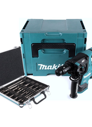 Taladro percutor inalámbrico Makita DHR 281 ZJ 36 V (2x 18 V) 2,8 J SDS Plus Brushless + juego de taladro y cincel de 13 piezas + Makpac - sin batería, sin cargador