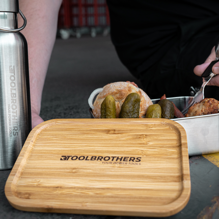 Toolbrothers Lunchpaket mit Makita Isoliertasche + Toolbrothers Fan Edelstahl Brotdose mit Bambus Deckel 1200 ml + Edelstahl Trinkflasche 500 ml - Toolbrothers