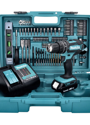 Makita DHP 482 SAX5 Perceuse-visseuse à percussion sans fil 18 V 62 Nm + 1x batterie 2,0 Ah + chargeur + 101 pcs. d'accessoires + coffret