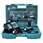 Taladro de percusión a batería Makita DHP 482 SA2X5 18 V 62 Nm + 2x batería recargable 2,0 Ah + cargador + juego de accesorios de 101 piezas + maletín