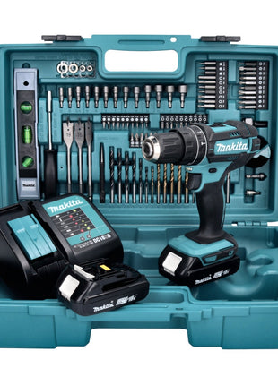 Taladro percutor inalámbrico Makita DHP 482 SA2X5 18 V 62 Nm + 2x baterías 2,0 Ah + cargador + set de accesorios 101 piezas + estuche