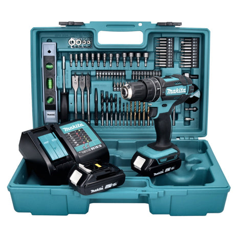 Makita DHP 482 SA2X5 cordless impact drill 18 V 62 Nm + 2x rechargeable battery 2.0 Ah + charger + 101-piece accessory set + case