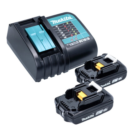 Taladro percutor inalámbrico Makita DHP 482 SA2X5W blanco 18 V 62 Nm + 2x baterías 2,0 Ah + cargador + set de accesorios 101 piezas + estuche