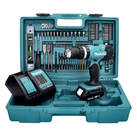 Makita DHP 453 SAX5 cordless impact drill 18 V 42 Nm + 1x rechargeable battery 2.0 Ah + charger + 101-piece accessory set + case