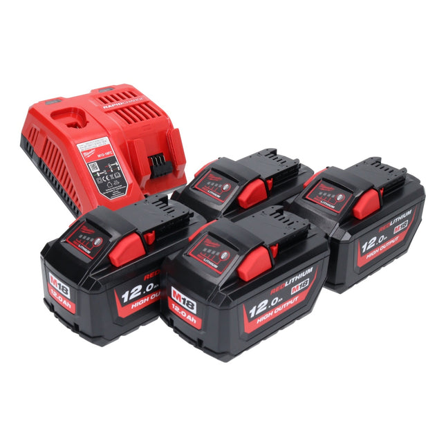 Milwaukee M18 NRG-1204 Akku Starter Set 4x 18 V 12,0 Ah / 12000 mAh Li-Ion Akku ( 4x 4932464260 ) + M12-18 FC Schnell Ladegerät ( 4932451079 ) - Toolbrothers