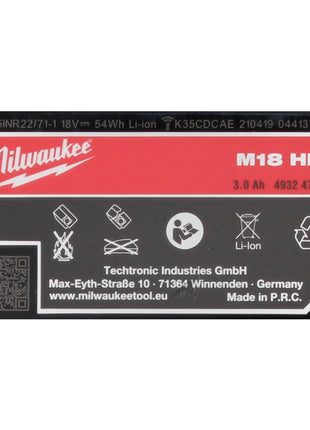 Milwaukee M18 HB3 High Output 4x 18 V 3,0 Ah / 3000 mAh Li-Ion Akku ( 4x 4932471069 ) mit Ladestandsanzeige - Toolbrothers