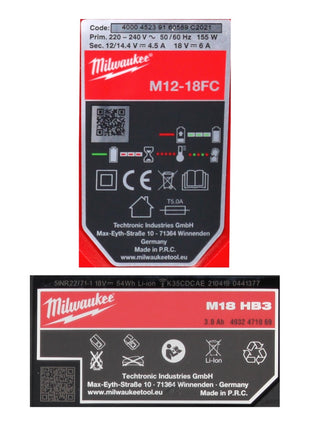 Milwaukee M18 NRG-303 Akku Starter Set High Output 3x 18 V 3,0 Ah / 3000 mAh Li-Ion Akku ( 3x 4932471069 ) + M12-18FC Ladegerät ( 4932451079 ) - Toolbrothers