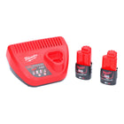 Kit de inicio de batería Milwaukee M12 NRG-302 2 baterías de iones de litio de 12 V 3,0 Ah / 3000 mAh (4933451902) + cargador M12-C12C