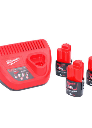 Milwaukee M12 NRG-303 set de inicio de batería 3x 12 V 3,0 Ah / 3000 mAh Li-Ion (4933459207) + cargador M12-C12C