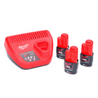 Milwaukee M12 NRG-303 set de inicio de batería 3x 12 V 3,0 Ah / 3000 mAh Li-Ion (4933459207) + cargador M12-C12C