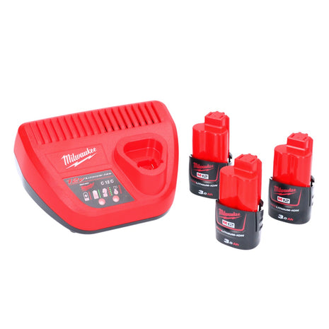 Milwaukee M12 NRG-303 set de inicio de batería 3x 12 V 3,0 Ah / 3000 mAh Li-Ion (4933459207) + cargador M12-C12C