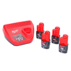 Milwaukee M12 NRG-304 kit de inicio de batería 4x 12 V 3,0 Ah / 3000 mAh Li-Ion (4x 4932451388) + cargador M12-C12C (4932352000)