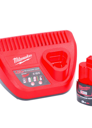 Compresseur de batterie Milwaukee M12 BI-301C 12 V + 1x batterie 3,0 Ah + chargeur